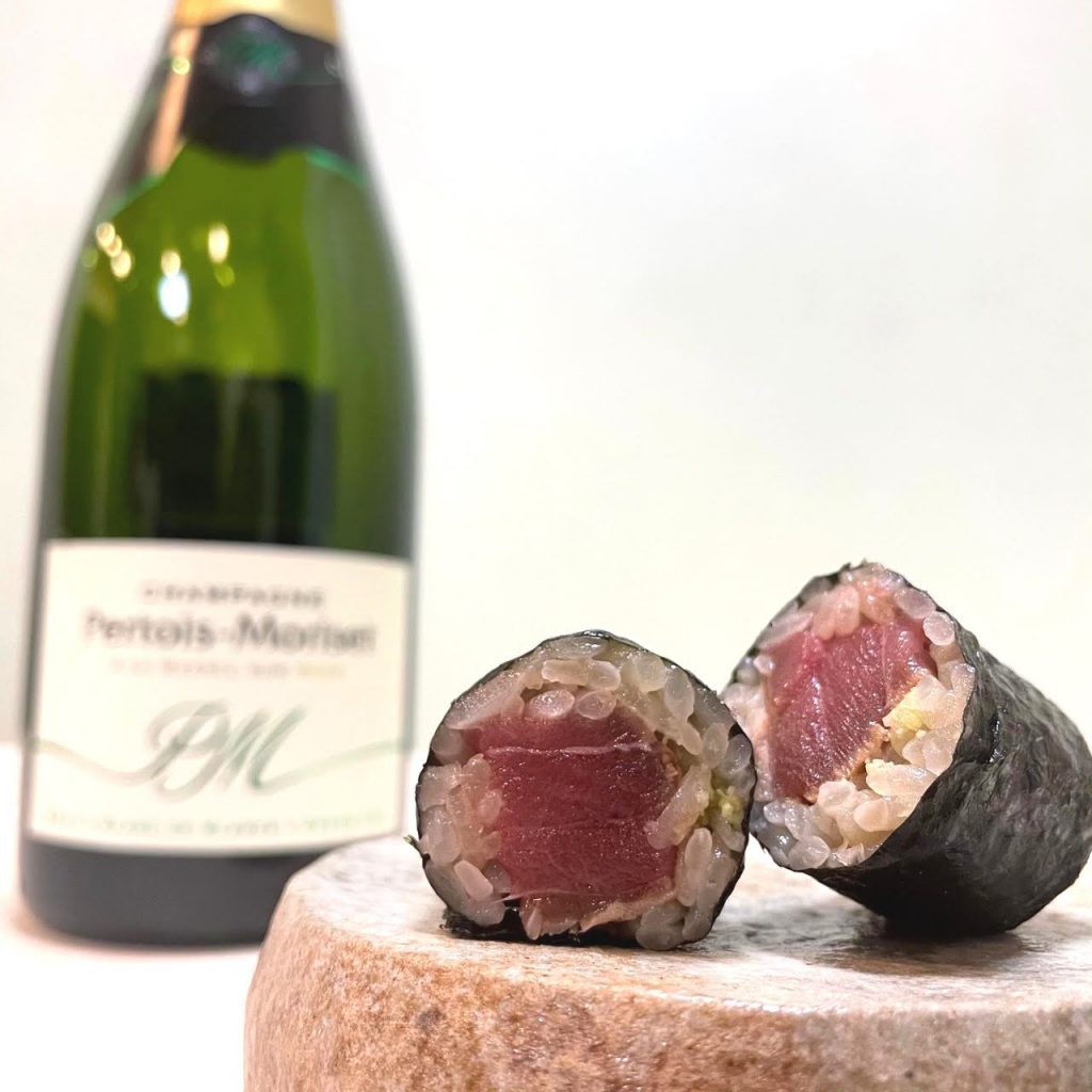 中トロの鉄火巻×ペルトワ・モリゼ ブリュット ブラン・ド・ブラン グラン・クリュ（Pertois Moriset Brut Blanc de Blancs Grand Cru）